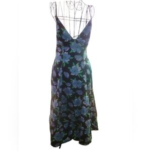 Floral V-Neck Black and Blue Slip Dress